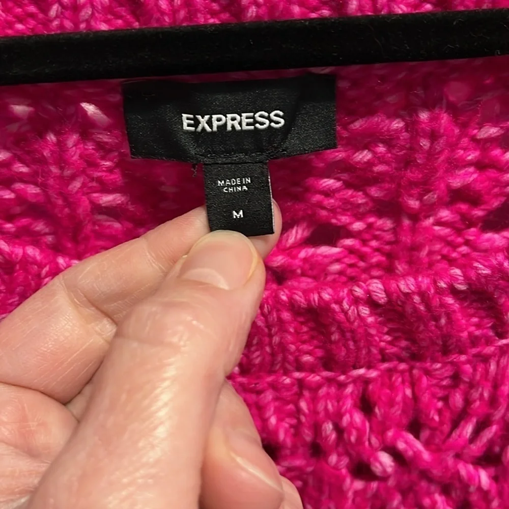 Express Hot Pink Open Knit Crew Sweater